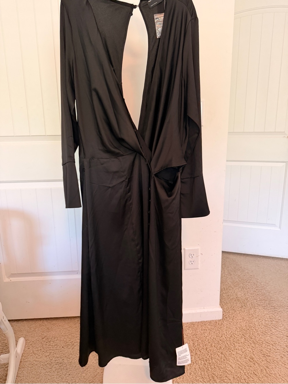 Long Black Button-Front Duster Dress